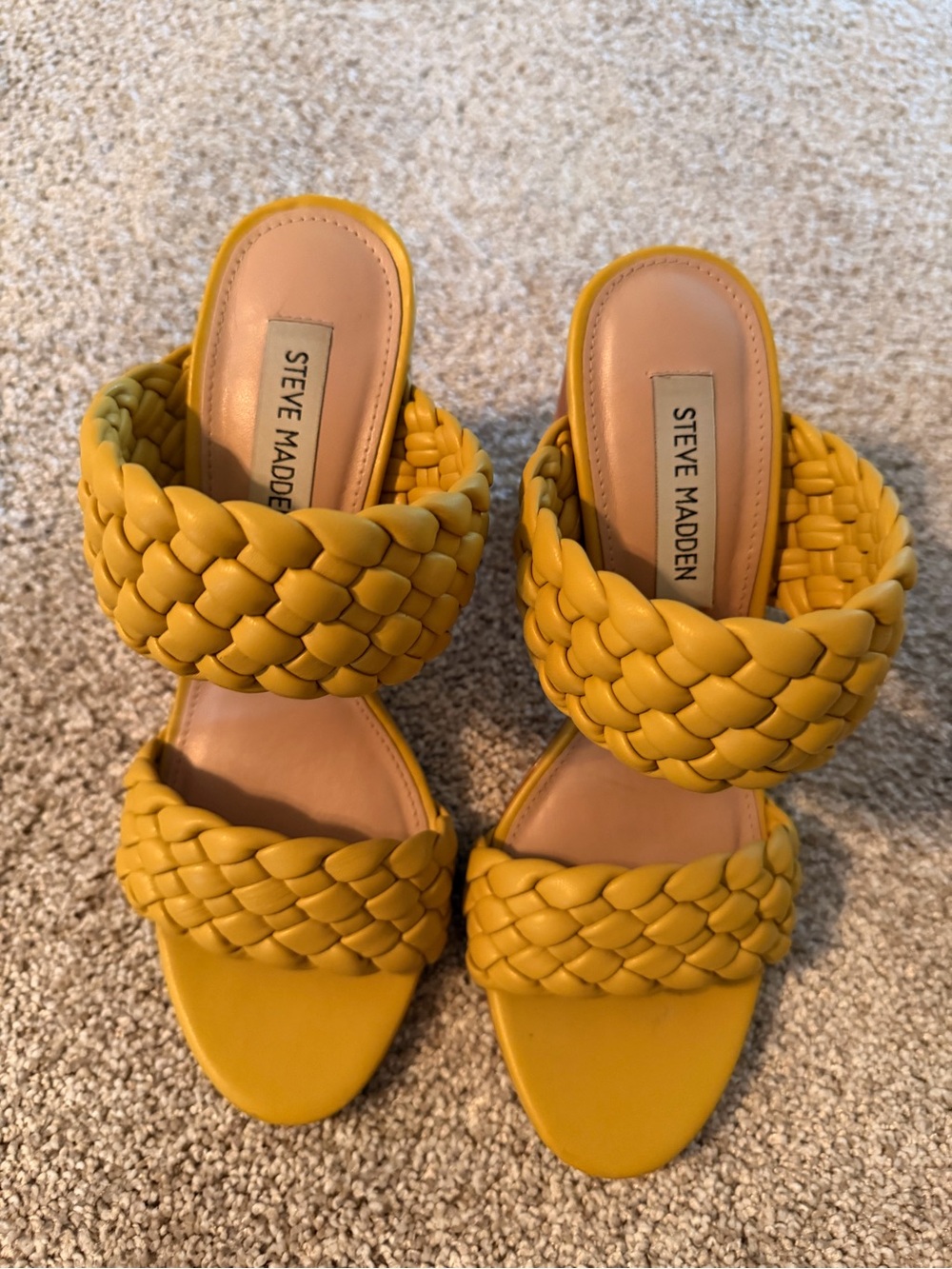 Steve Madden Yellow Braided Double-Strap Slide Heels